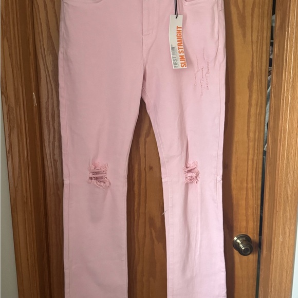 FIRST ROW men’s SZ 36x32 pink distressed JEANS - Picture 1 of 2